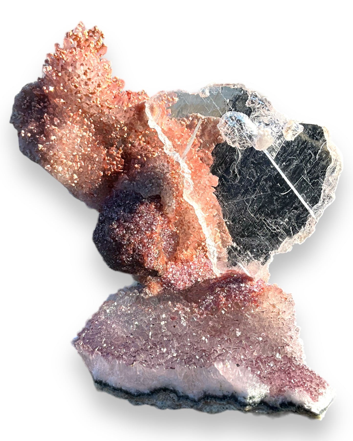 Angel Wing Selenite on Pink Amethyst Flower